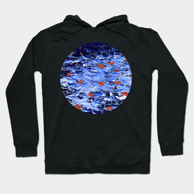 Firefly sea (red on blue) II (circle) Hoodie by FJBourne